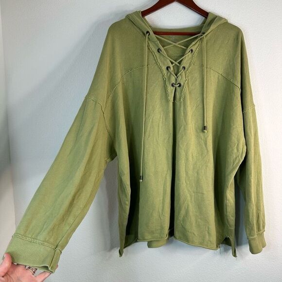 Aerie Green Lace Up Vneckline Oversized Hoodie Womens Large Casual Athleisure - Picture 3 of 10